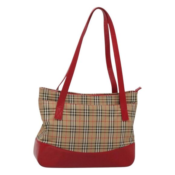 Burberrys Nova Check Shoulder Bag Canvas Beige Gold Auth - Picture 1 of 16